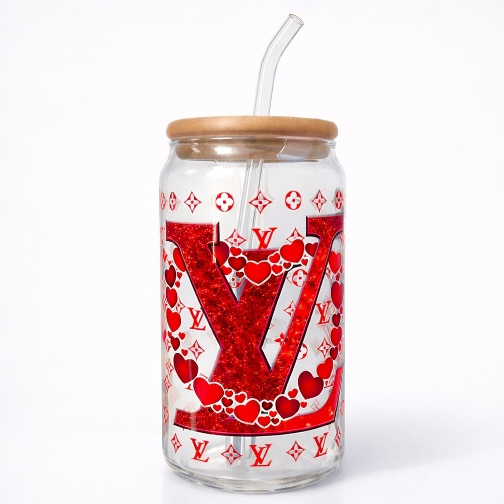 Red Heart 16 oz Glass Tumbler
